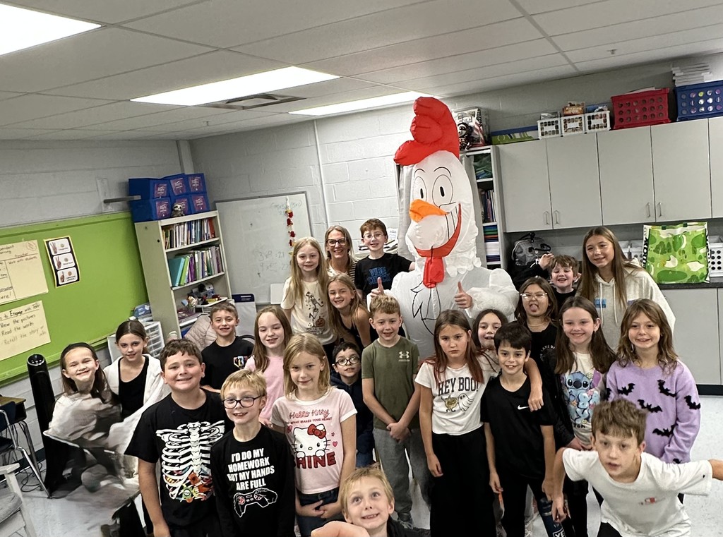 Special Guest Alert! Today, Mrs. Roger’s 3rd grade class got a spooky surprise when Keenan—aka Scramble, an 8th grade chicken and former student—returned to read Click Clack Boo!