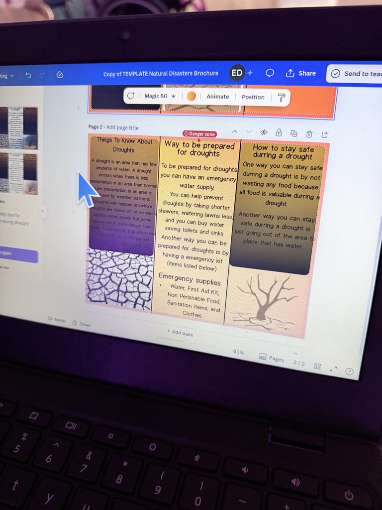 Natural disasters research + Canva creativity = these fantastic informative brochures from Mrs. Stone’s 5th grade!