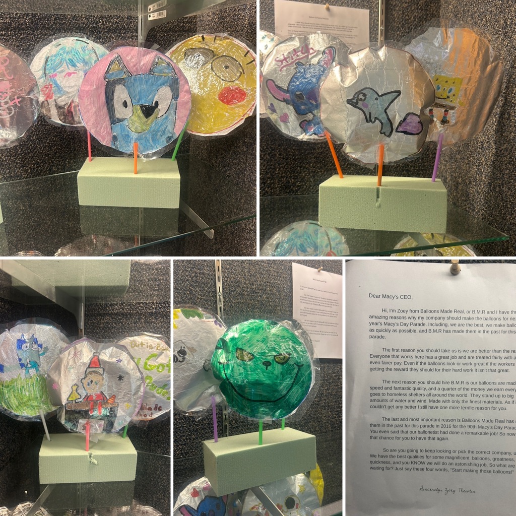 Handmade foiled balloons in display case with persuasive writing 