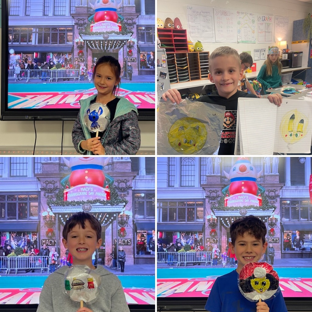 students standing in front of a Macy's display with their balloon creations