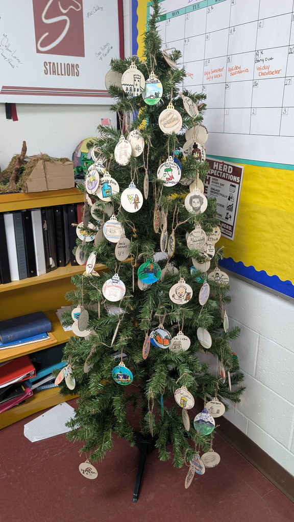 WV ornaments hanging on a Christmas tree