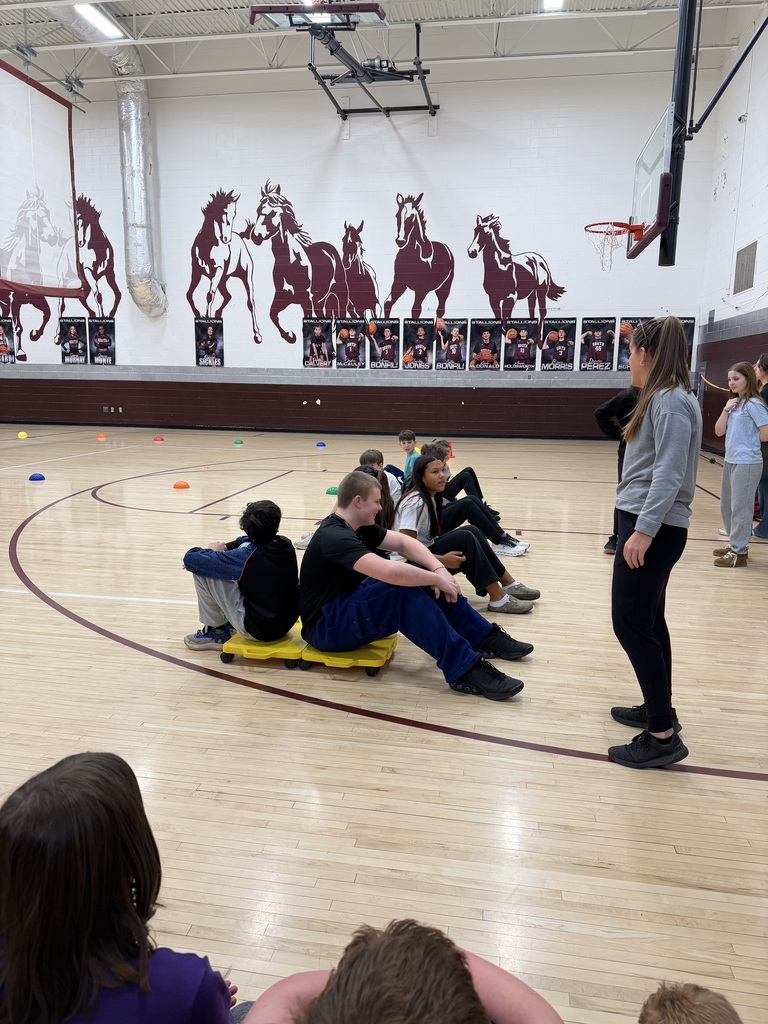 Students on scooters in the gym