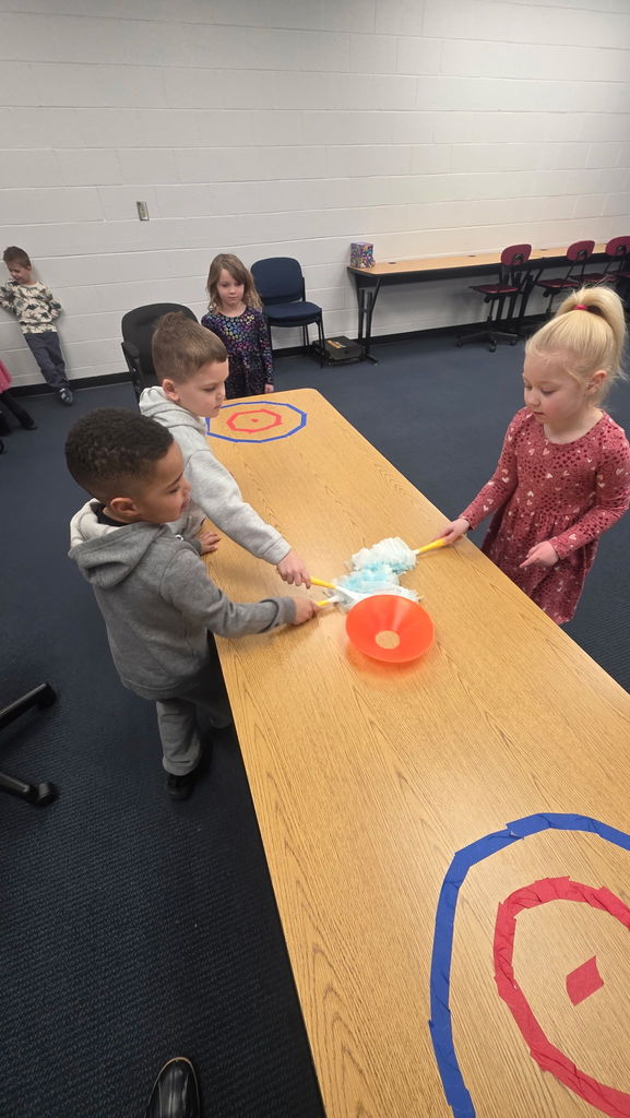 Mrs. Brittany and Ms. Kaitlyn's Pre-K classes competed in bobsledding, curling, and alpine skiing today!