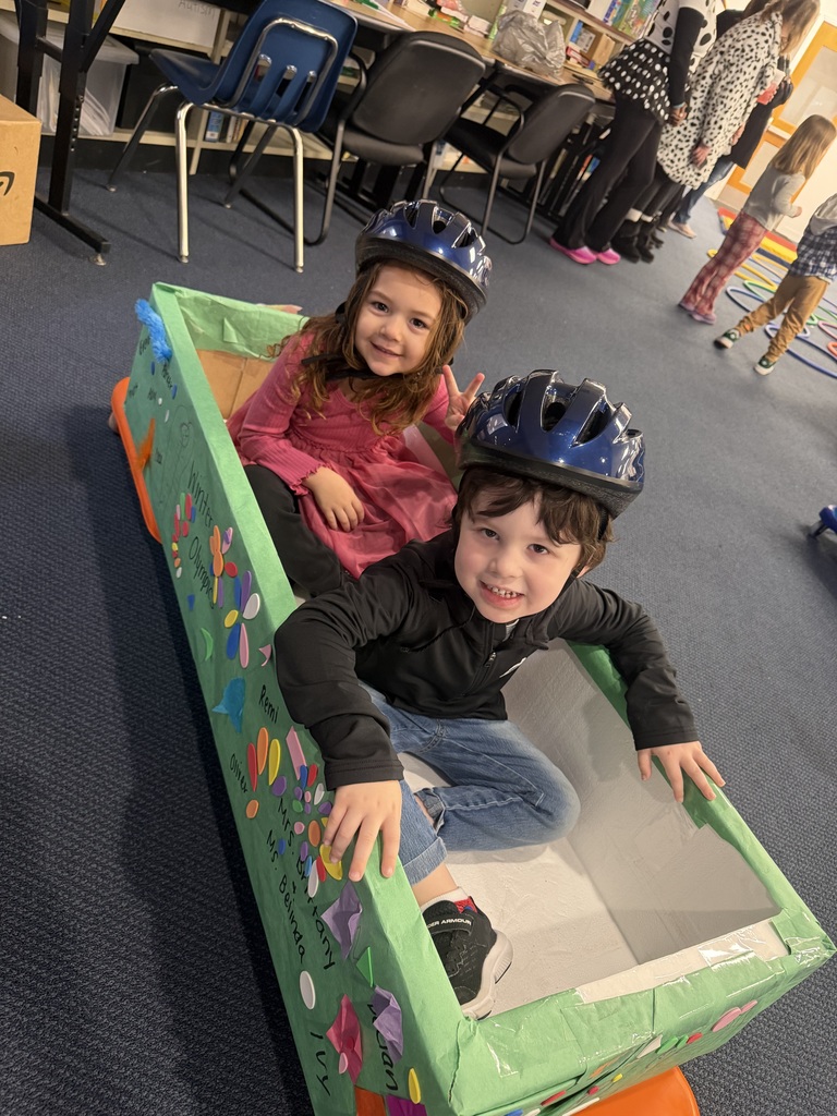 Mrs. Brittany and Ms. Kaitlyn's Pre-K classes competed in bobsledding, curling, and alpine skiing today!