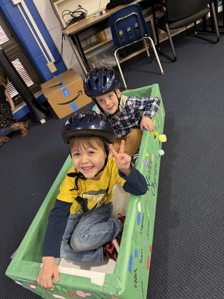 Mrs. Brittany and Ms. Kaitlyn's Pre-K classes competed in bobsledding, curling, and alpine skiing today!