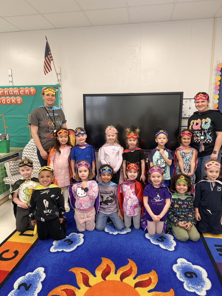 Prek students dressed up as super heroes