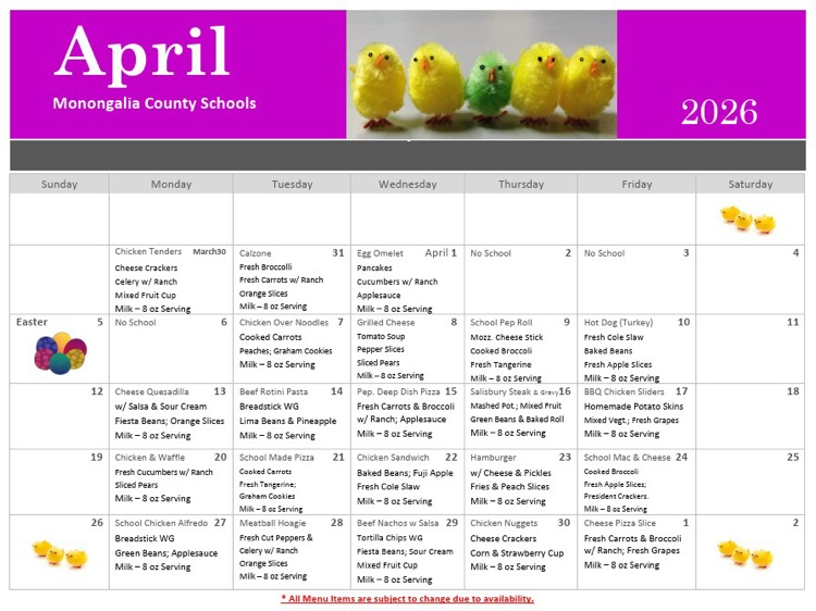 pic: April lunch menu