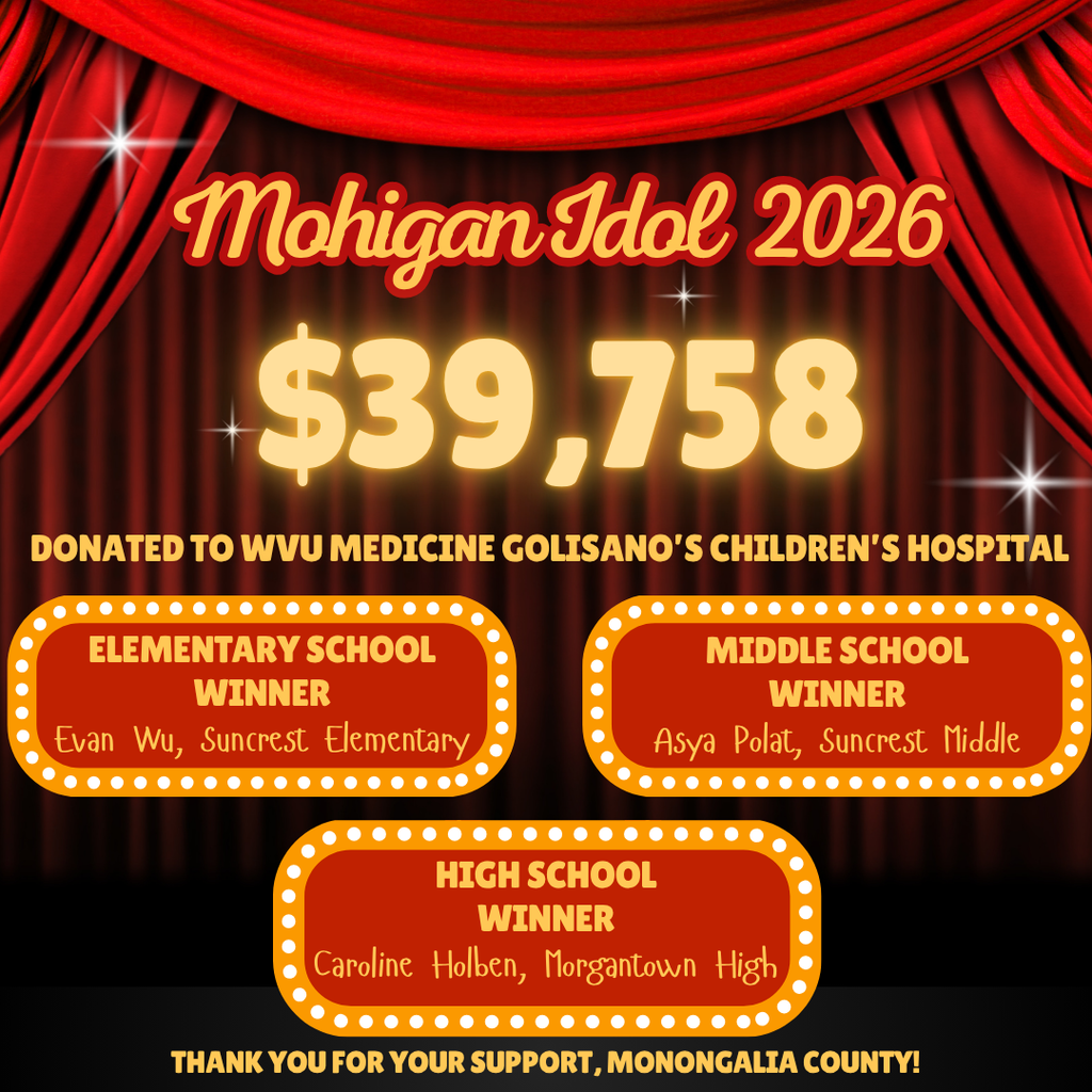 Mgian Idol 2026 image stating the winners and the 39,758 that would be donated to WVU children's hospital