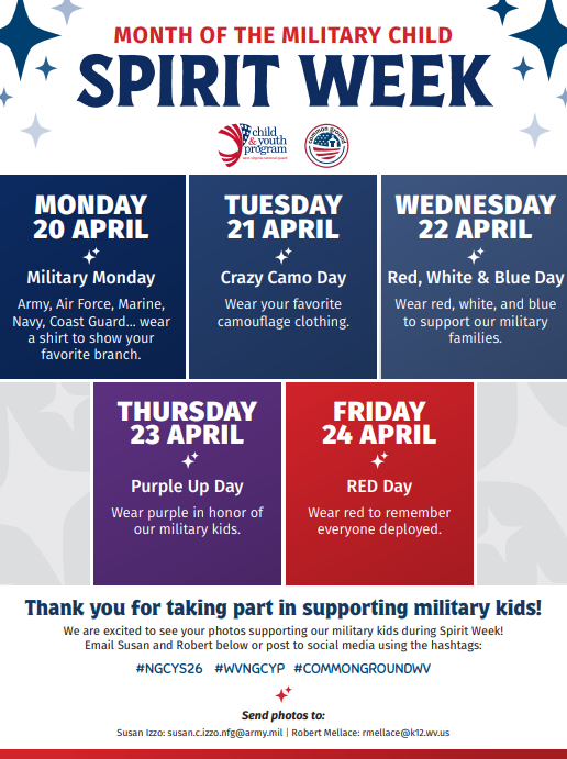 military signing week poster  with the spirit days listed