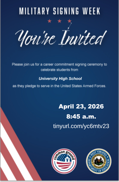 blue poster with information about livestream for military signing