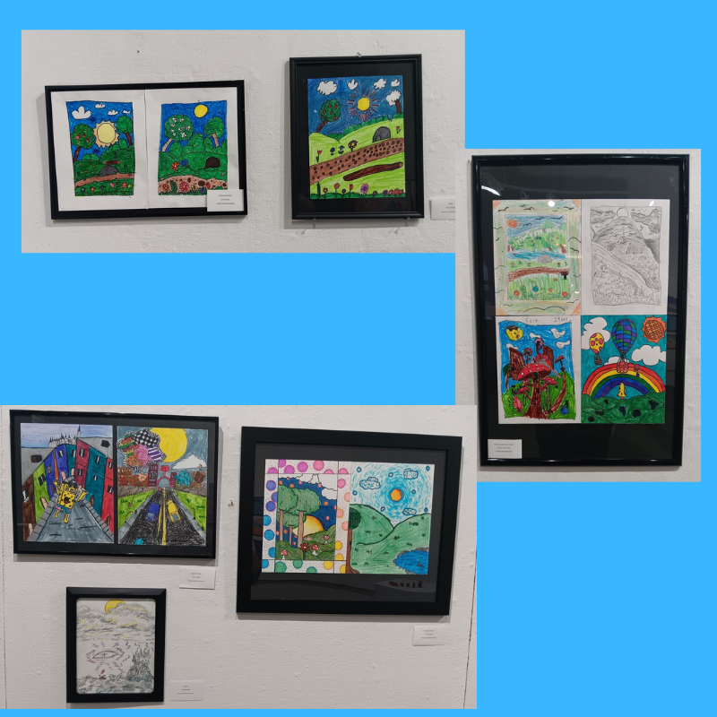 Student art work with outside landscaping