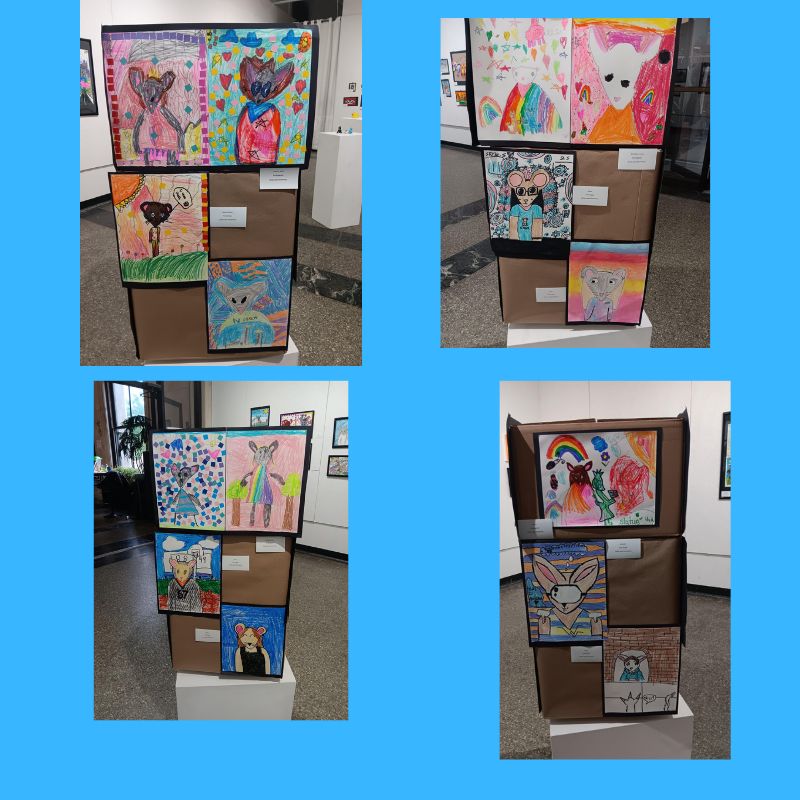 Student artwork featuring mice