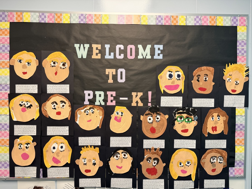 Finished self-portraits from Ms. Kaitlyn & Mrs. Beth's Pre-K class. 