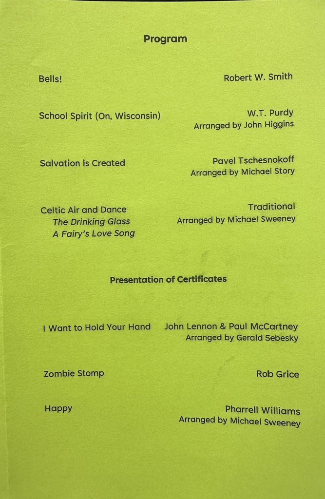 Green program with all text on it.