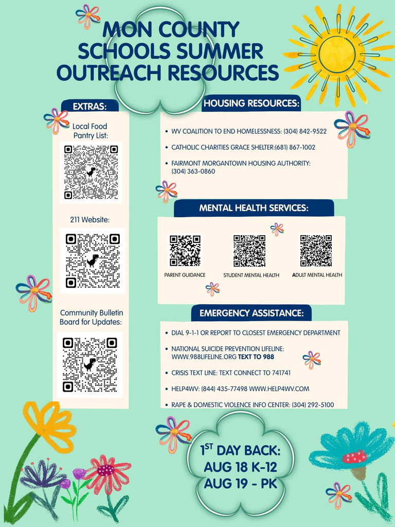 Flyer for Summer resources from outreach facilitator