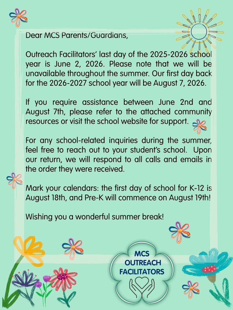 Parent letter Summer resources from outreach facilitator