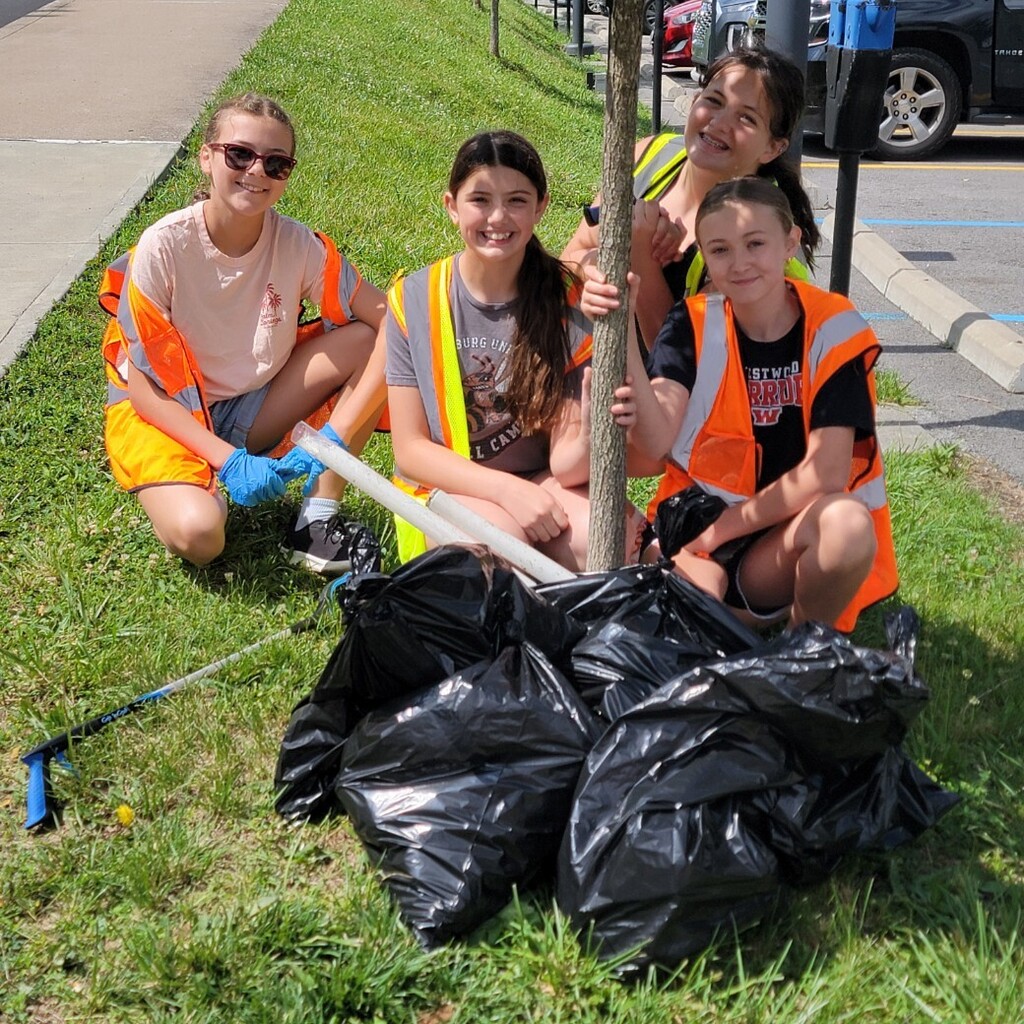 Students finishing litter pickup.