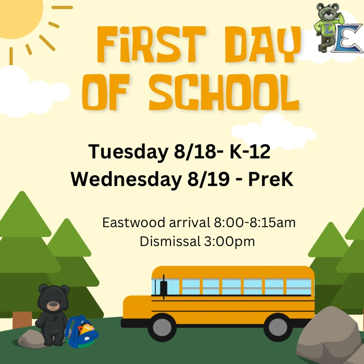 a wooded scene with a school bus welcoming students back to school