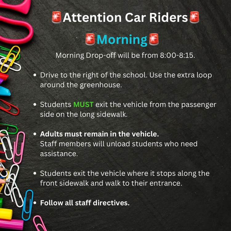black chalkboard display with school supplies describing the morning drop off.