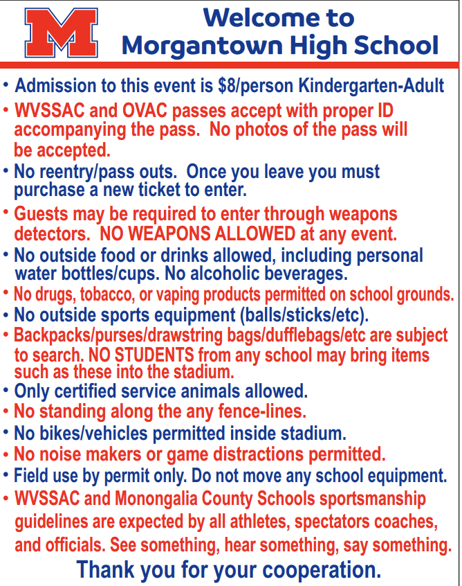 Sign with rules for MHS Athletics 