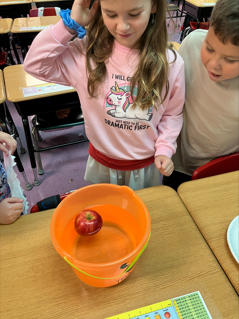 Students seeing if an apple sinks or floats