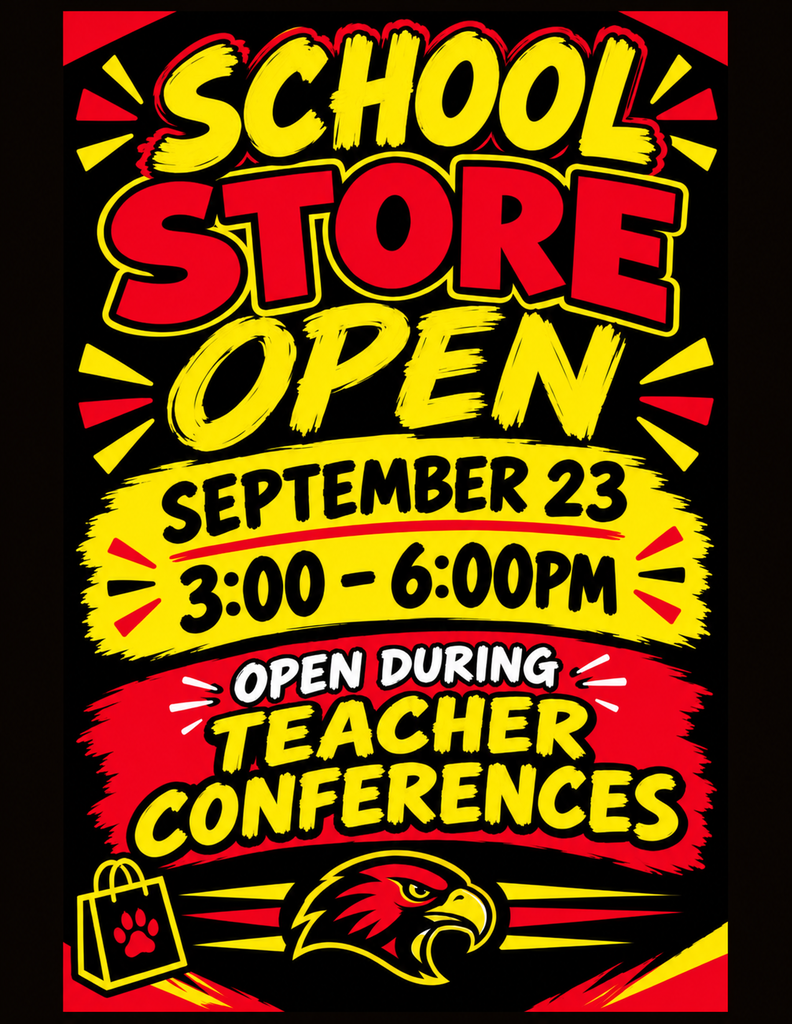 black and red image showing school store is open sept 23 for parent teacher conferences