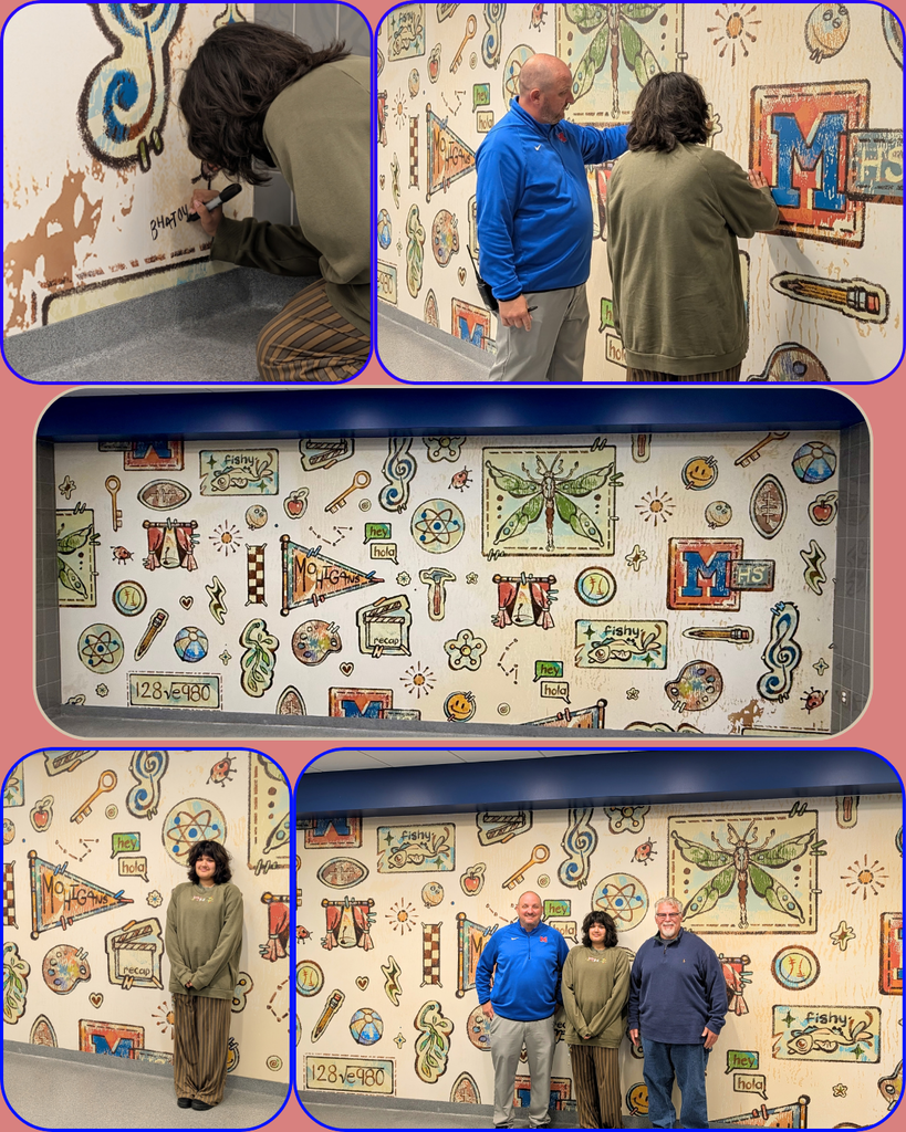 Collage of the MHS Cafeteria Mural being signed