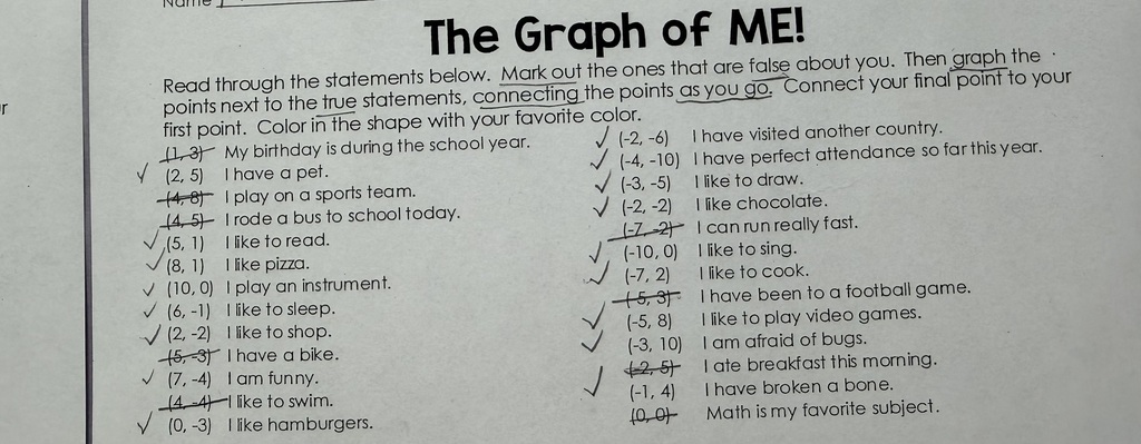 Worksheet with all text explaining the The Graph of Me! directions.