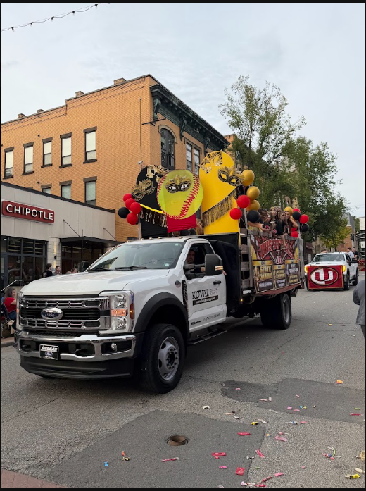 softball team in their homecoming float