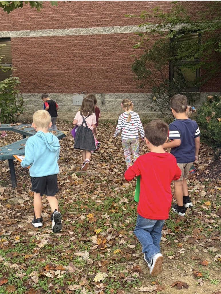 PreK students on a scavenger hunt