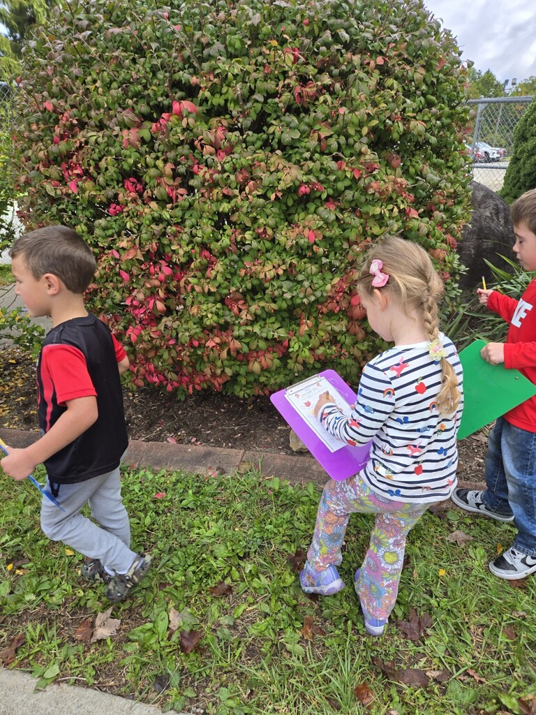 PreK students on a scavenger hunt