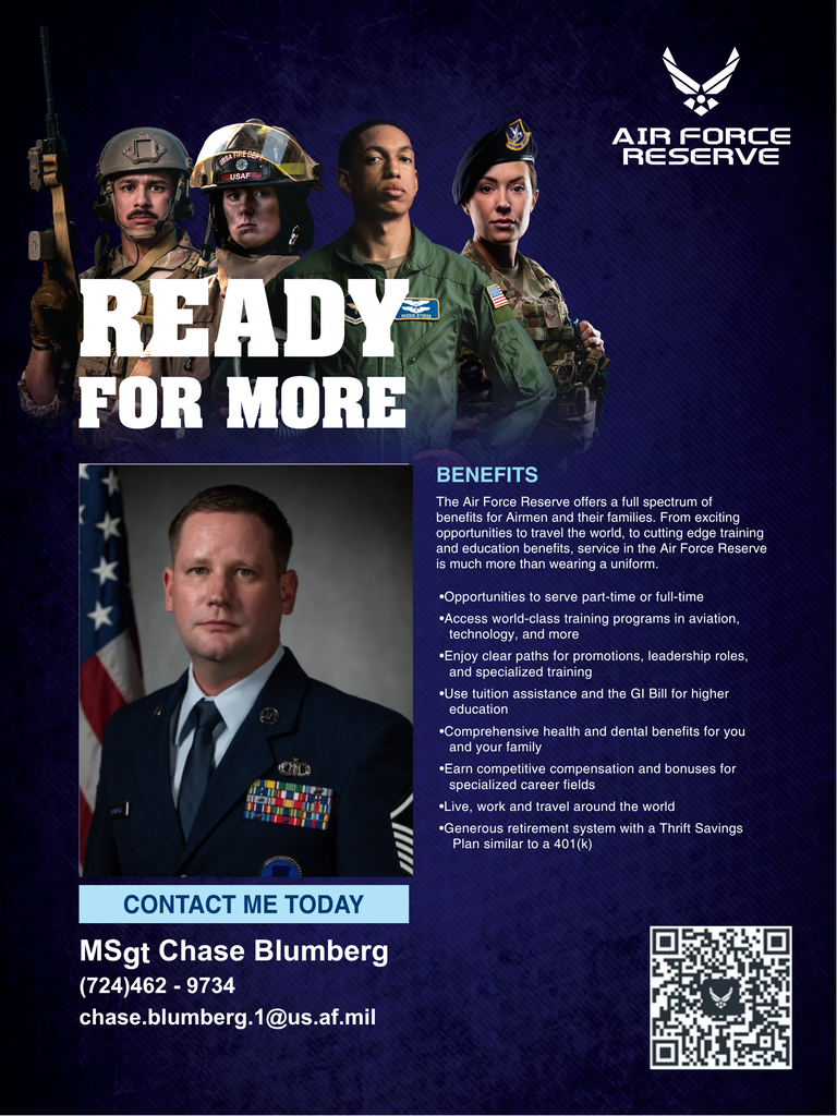 Airforce reserve information for MSgt. Chase Blumberg