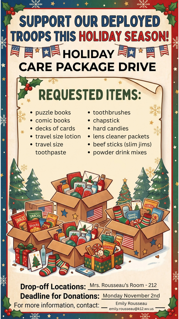 Flyer for donations to support deployed troops over the holidays