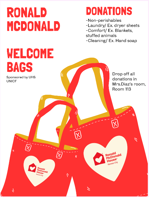 red and gold ronald McDonald house flyer for unicef