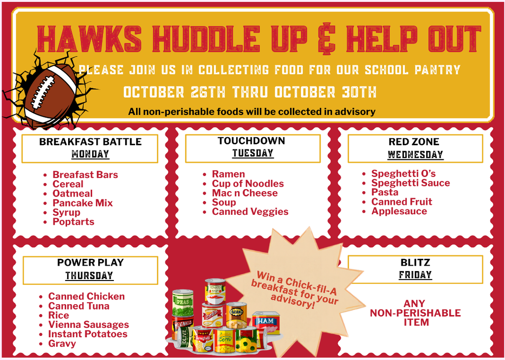 red and white flyer for food drive