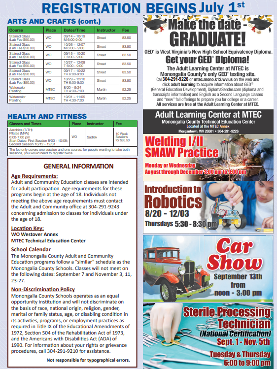 MTEC Enroll now for Fall 2026 Adult classes visit mtec.mono.k12.wv.us or call 304-291-9243 Registration opens July 1st