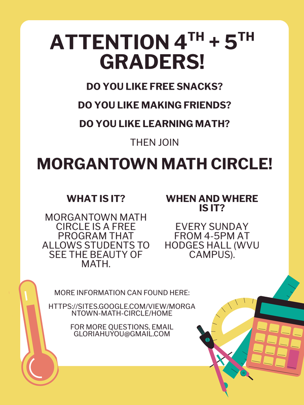 Morgantown Math Circle - Every Sunday from  4:00 - 5:00 PM at Hodges Hall (WVU Campus)