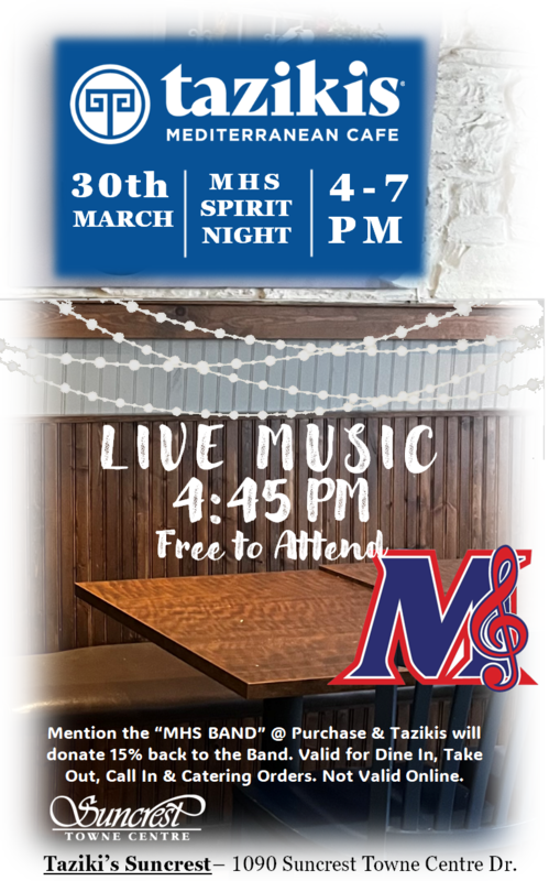 Tazikis Live Music - MHS Spirit Night - March 30th 4-7pm