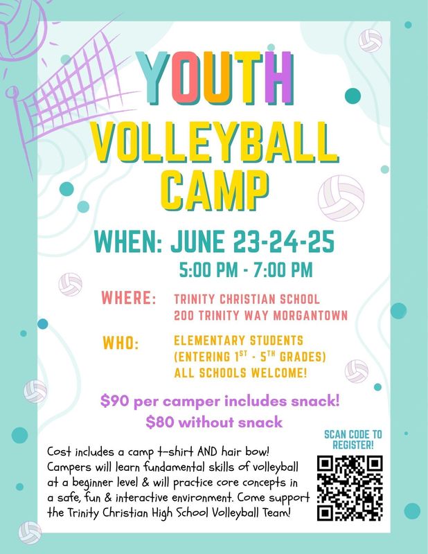 Youth Volleyball Camp June 23-24-25 , 2026  Trinity Christian School 