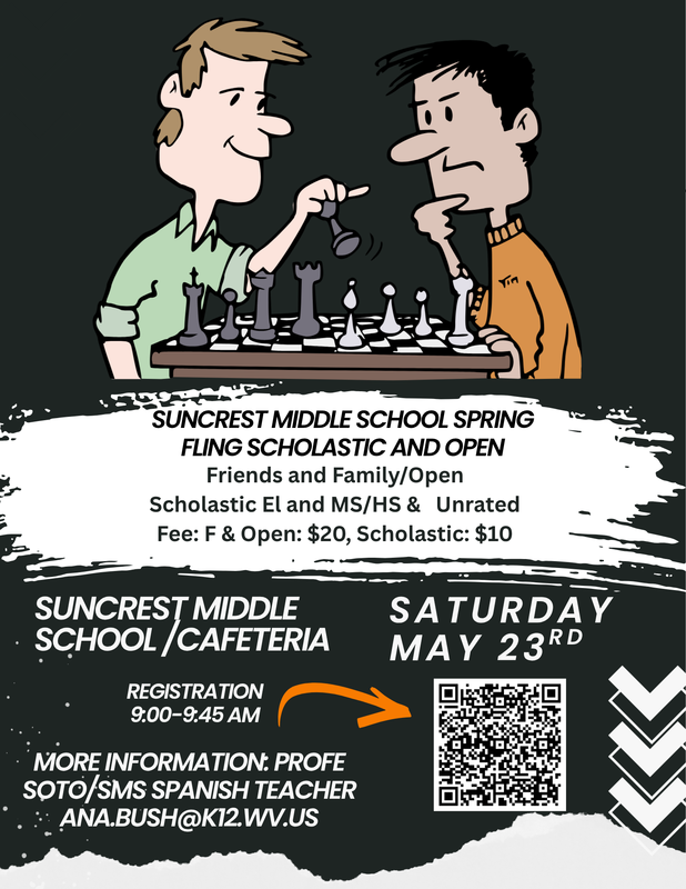 Flyer for Suncrest Middle chess Tournament on May 23rd