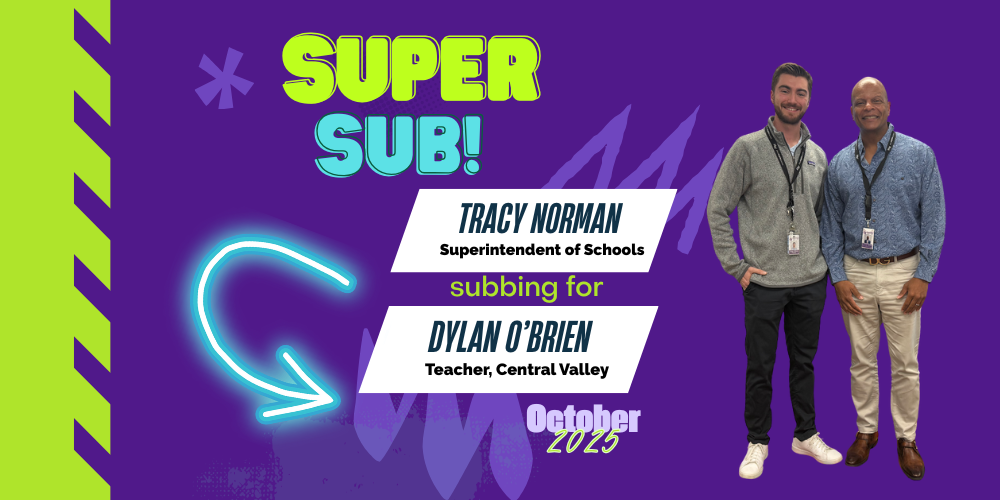 purple background with yellow and blue text that says super sub