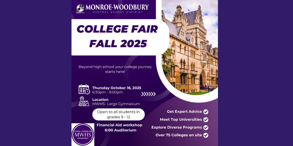 purple background white text and college image