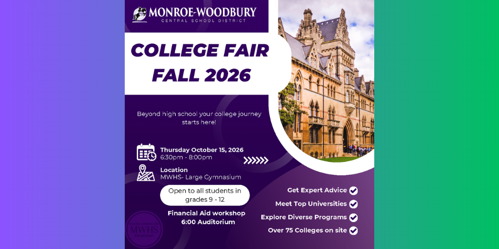 College Fair, October 15, 6:30 - p.m, large cafeteria MWHS