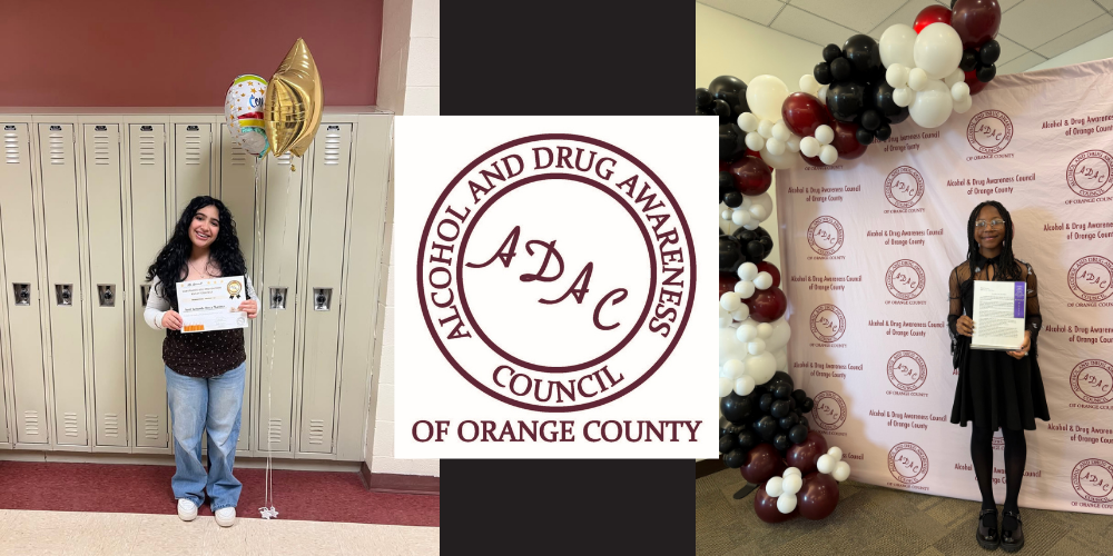 two winners of the Alcohol and Drug Council poster contest hold their awards
