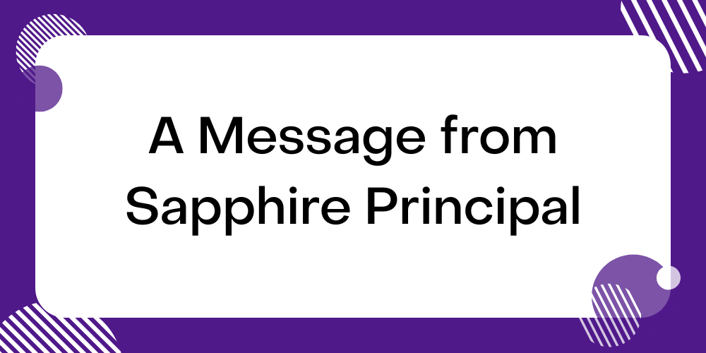 purple frame with white center and black text