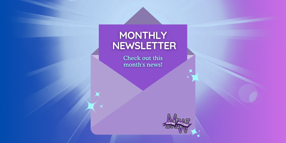 image with text: Monthly Newsletter - Check out this month's news!