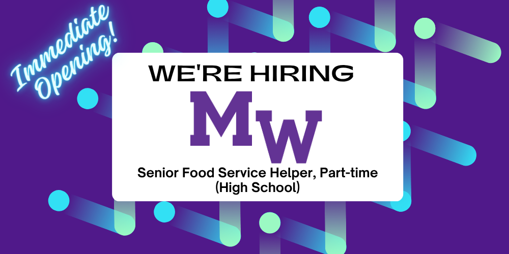 purple and black text, that says we are hiring 