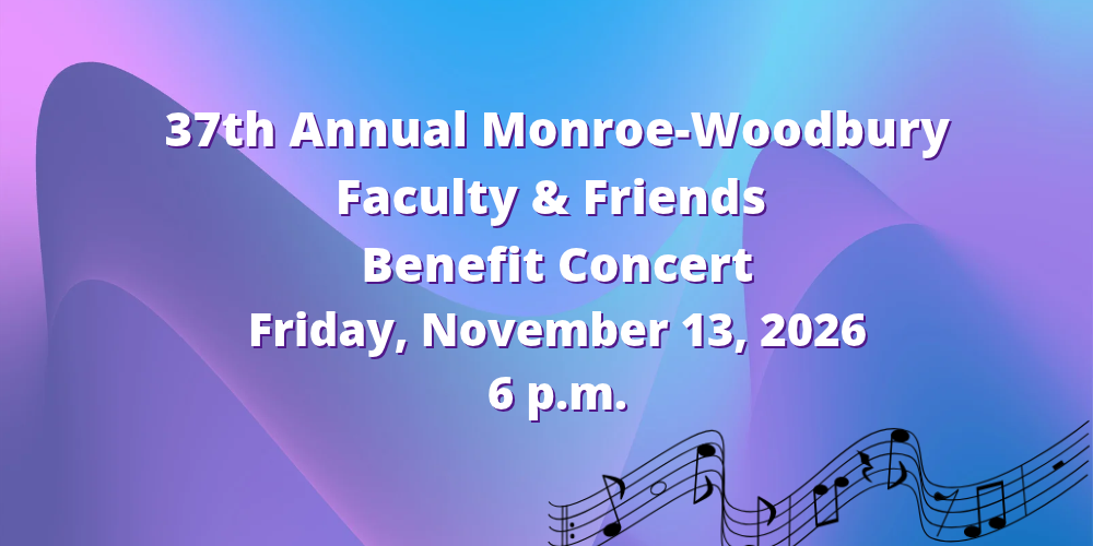 purple background with text, "37th annual monroe-woodbury faculty & friends"
