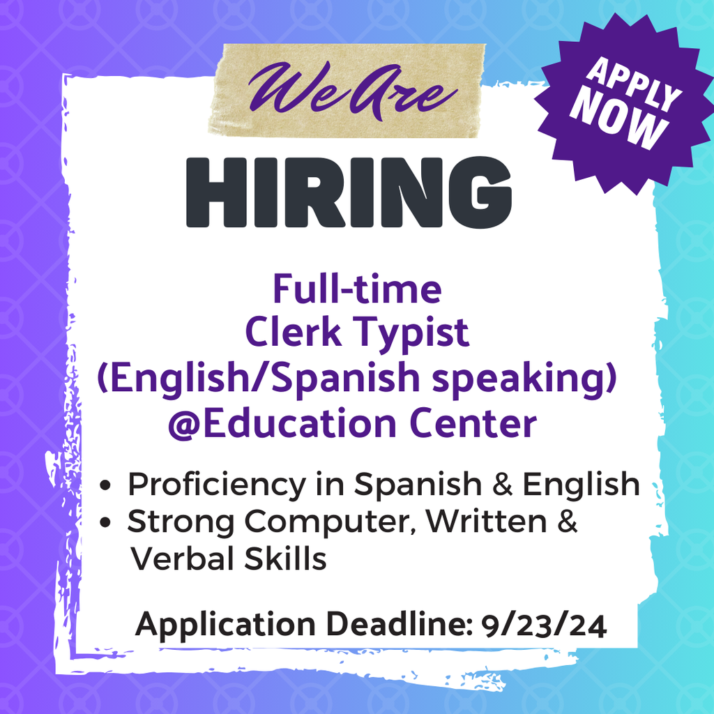 we are. hiring clerk typist graphic