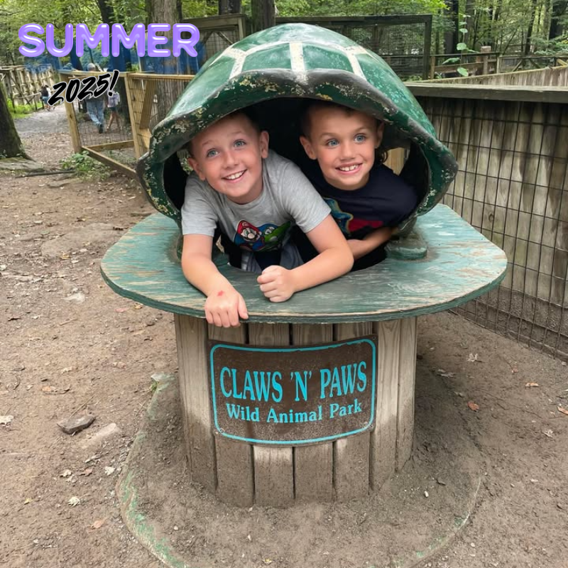 two brothers in a pretend turtle shell